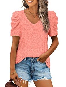 Women's Plus Size Puff Sleeve V Neck T-shirt