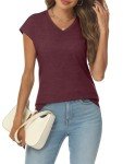Wine Red Women's V-Neck Cap Sleeve Tee