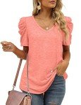 Women's Plus Size Puff Sleeve V Neck T-shirt