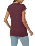 Wine Red Women's V-Neck Cap Sleeve Tee