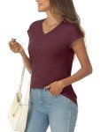Wine Red Women's V-Neck Cap Sleeve Tee