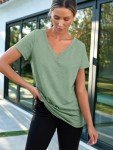 Trendy Women's V Neck Short Sleeve Tee - Green