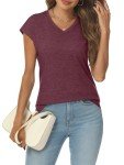 Wine Red Women's V-Neck Cap Sleeve Tee