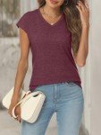 Wine Red Women's V-Neck Cap Sleeve Tee