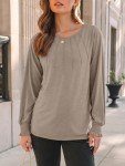 Chic Khaki Long Sleeve Fall Top for Women