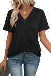 Casual V-Neck Summer Tops for Women - Black