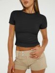 Trendy Women's Scoop Neck Crop Top - Black
