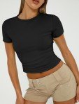 Trendy Women's Scoop Neck Crop Top - Black