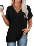Trendy V Neck Short Sleeve Summer Tops for Women