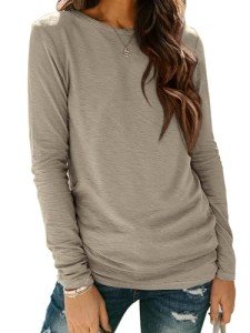 Trendy Women's Long Sleeve Cotton T-Shirt - Khaki