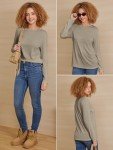 Women's Fall Crewneck Long Sleeve T-Shirt - Khaki
