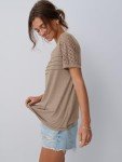 Women's Lace Short Sleeve Summer Tops - Khaki