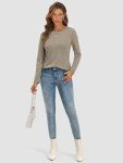 Women's Fall Crewneck Long Sleeve T-Shirt - Khaki
