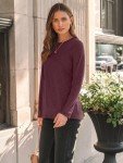 Long Sleeve Women's Casual Work Shirt - Wine Red