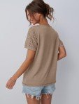 Women's Lace Short Sleeve Summer Tops - Khaki