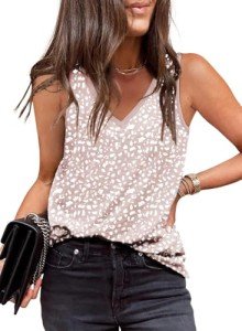 Plus Size V Neck Polka Dot Tank Tops
