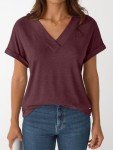 Cute V Neck Short Sleeve Summer Tee for Women