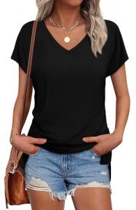 Summer V Neck Cap Sleeve Basic Tops for Women