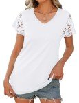 White V-Neck Lace Short Sleeve Summer Top