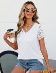 White V-Neck Lace Short Sleeve Summer Top