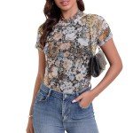 Cute Floral Mesh Short Sleeve Summer Top