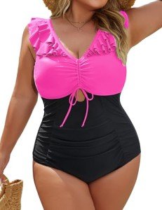 Plus Size Color Block Tummy Control Swimsuit