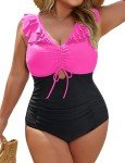 Color Block Plus Size Tummy Control Swimsuit