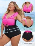 Color Block Plus Size Tummy Control Swimsuit
