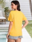 Yellow V-Neck Ruffle Short Sleeve Tee for Women