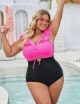 Color Block Plus Size Tummy Control Swimsuit