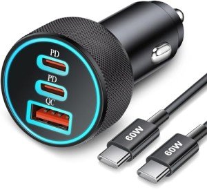 3-Port Fast Car Charger with 3FT USB-C Cable