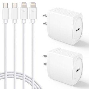 Fast 20W USB-C Charger with 10FT Cable - 2 Pack