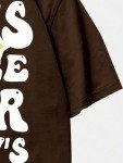 Men's Vintage Letter Print Graphic Tee - Coffee Brown