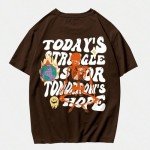 Men's Vintage Letter Print Graphic Tee - Coffee Brown