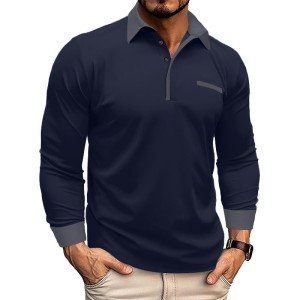 Men’s Long Sleeve Color Block Polo Shirt