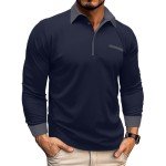 Men's Long Sleeve Color Block Polo Shirt
