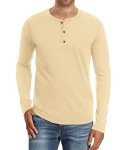Men's Casual Long Sleeve Henley T-Shirt - Beige
