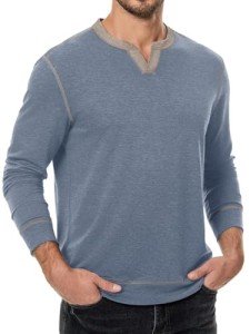 Men's Casual V-Neck Long Sleeve Henley Tee