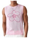 Floral Pattern Men's Crochet Tank Top - Pink