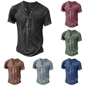 Men's Vintage Distressed Button-Up Henley Tee