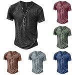 Men's Vintage Distressed Button-Up Henley Tee