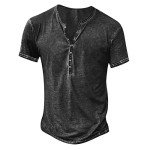 Men's Vintage Distressed Button-Up Henley Tee