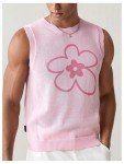 Floral Pattern Men's Crochet Tank Top - Pink