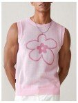 Floral Pattern Men's Crochet Tank Top - Pink