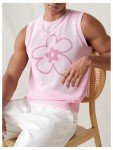 Floral Pattern Men's Crochet Tank Top - Pink