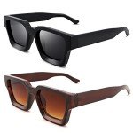 Retro Chunky Rectangle Sunglasses with UV400 Protection