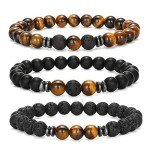 Lava Rock and Tiger Eye Beaded Bracelet