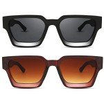 Retro Chunky Rectangle Sunglasses with UV400 Protection