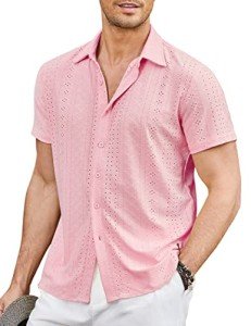 Men's Tropical Button Down Beach Shirt - Pink
