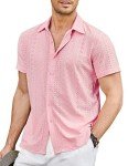 Men's Tropical Button Down Beach Shirt - Pink